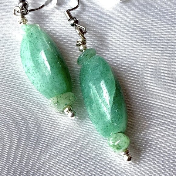 Aventurine Dangle Hook Earrings Natural Stones Boho - Picture 6 of 8